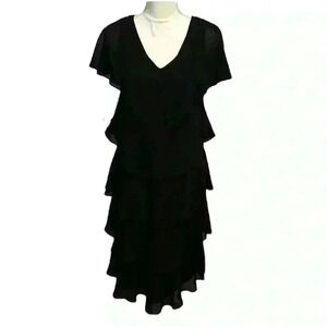 SCARLETT Black Tiered Ruffle Cocktail Dress Size 8 Polyester Stretch w/ Lining